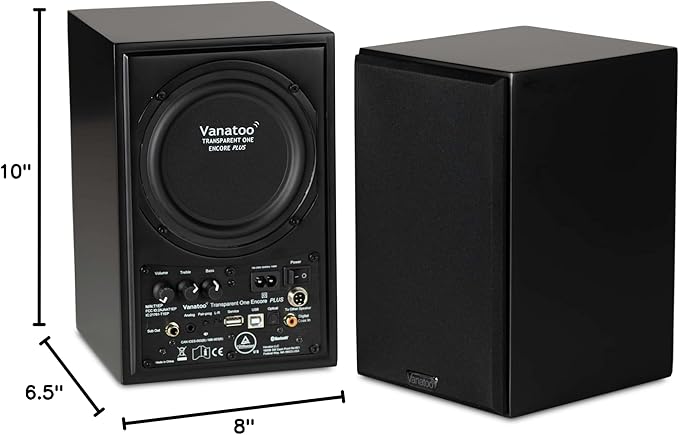 Vanatoo Cherry Transparent One Encore Plus Near Field Studio Monitor Speakers Pair for TV PC Gaming. Powered Speakers for Desktop and Room. AUX USB Bluetooth Toslink Optical Coax Remote.