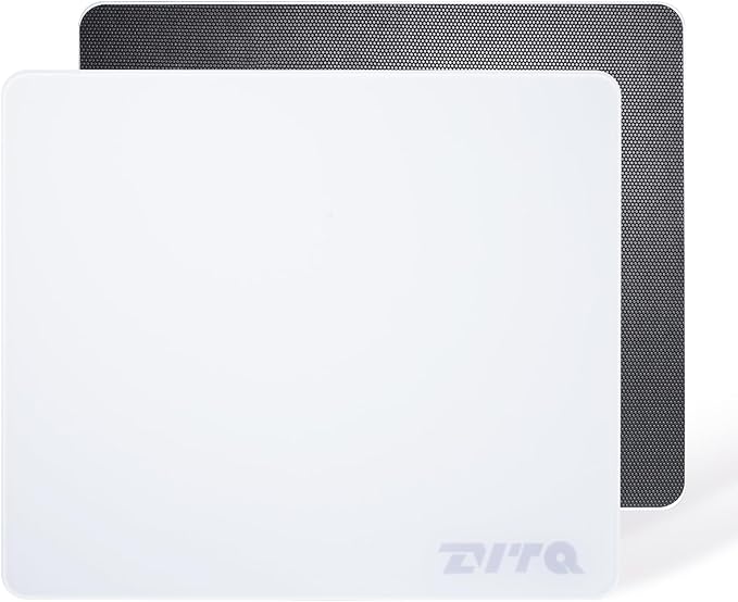 Glass Gaming Mouse Pad Micro-Etched SurfaceTempered Glass Ultra-Smooth Finish Anti-Slip Honeycomb Base 13.8 x 11.8 Inches（White-Small Logo）