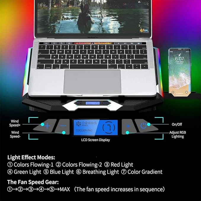 JSEIAJB Laptop Cooler for Laptop 12-18 Inch Six Fans LCD Screen Laptop Cooling Pad Adjustable Notebook Stand Two Port(D)