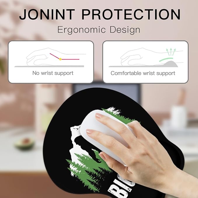 Mousepad Bigfoot Forest and Mountains Sasquatch Ergonomic Wrist Support Non-Slip Base Mouse Mat with Wrist Rest Computer Mousemat for Desk Work Accessories Pad