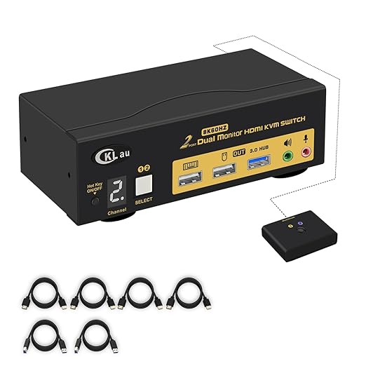 CKLau 2x2 USB 3.0 HDMI KVM Switch 2 Monitors 2 Computers with Cables Support 8K@60Hz 4K@144Hz Emulation EDID Hotkey Switching Digital Display