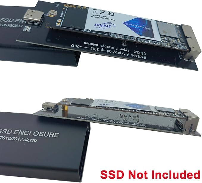 External USB-C 3.2 SSD Enclosure for MacBook Air/Pro 12+16 PIN SSDs Hard Drive Reader for A1466 A1465 A1502 A1398 SSDs mid 2013-2017 Portable Mac SSD to USB C Adapter Case