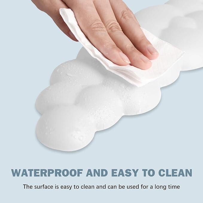Cloud Keyboard Wrist Rest and Mouse Pad with Wrist Support Set Ergonomic PU Leather Mouse Pads Pain Relief Memory Foam Non-Slip Mousepad for ComputerLaptopWhite