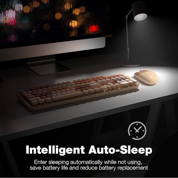 Wireless Keyboard and Mouse Combo MOWUX Colorful Computer Full Size 2.4G Plug and Play Wireless Typewriter Keyboard and Mouse Set for Windows Computer Desktop PC Notebook (Milk Tea Colorful)