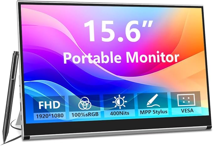 Portable Monitor IPS Small HDMI Display Dual USB-C Low Power External Screen for Laptop PC Mac Switch Rasp Pi Xbox (15.6 IPS 1080P)
