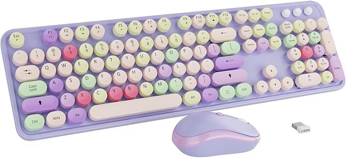 Wireless Typewriter Keyboard and Mouse - Wireless Keyboard with Silent Mouse Cute Retro Keyboard Mouse Combo 2.4G USB Computer Keyboard and Mouse for Windows Laptop/Desktop/PC(Purple)