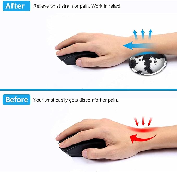 Large Gaming Mouse Pad Extended Waterproof Desk Pad Protector (31.5 x 11.8) Ergonomics Memory Foam Mouse Wrist Rest Support for Home Office Laptop Easy Typing Black &amp White Cowhide Fur Mouse