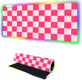 RGB Gaming Mouse Pad I Large Mousepad with 14 Led Modes I Keyboard Pad Gaming Desk Mat I Non-Slip Rubber Base Mouse Mat I 900x400x4mm Waterproof Mousepad for Gaming PC MacBook I Pink Checkered