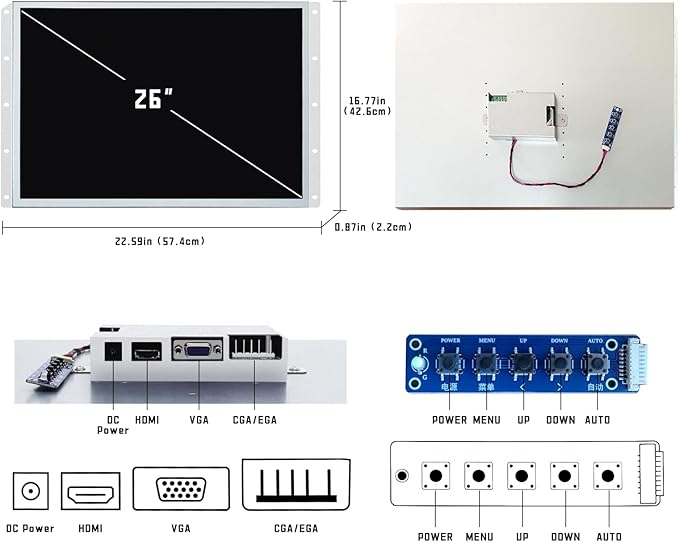 UNICO 26 inch Arcade Monitor 4:3 Ratio LCD Gaming Monitor for HDMI/VGA/CGA/EGA Arcade Machine