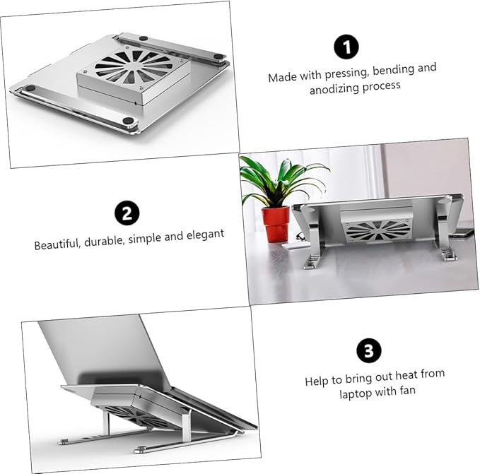 Aluminum Alloy Laptop Cooler with LED Fan Adjustable Height Cooling Pad USB Powered Quiet Ventilated Support Stand for Gaming and Office Laptops Silver