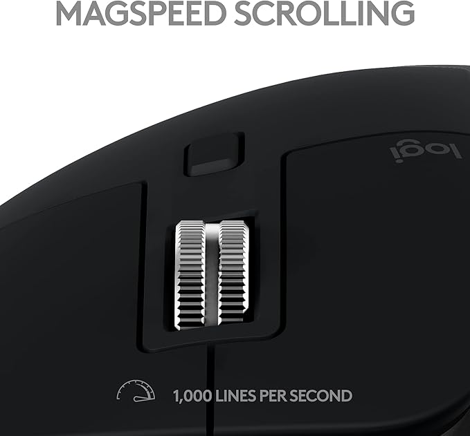 Logitech MX Master 3S for Mac Wireless Bluetooth Mouse Ultra-Fast Scrolling Ergo 8K DPI Quiet Clicks Track on Glass USB-C Apple iPad - Space Grey (Renewed)