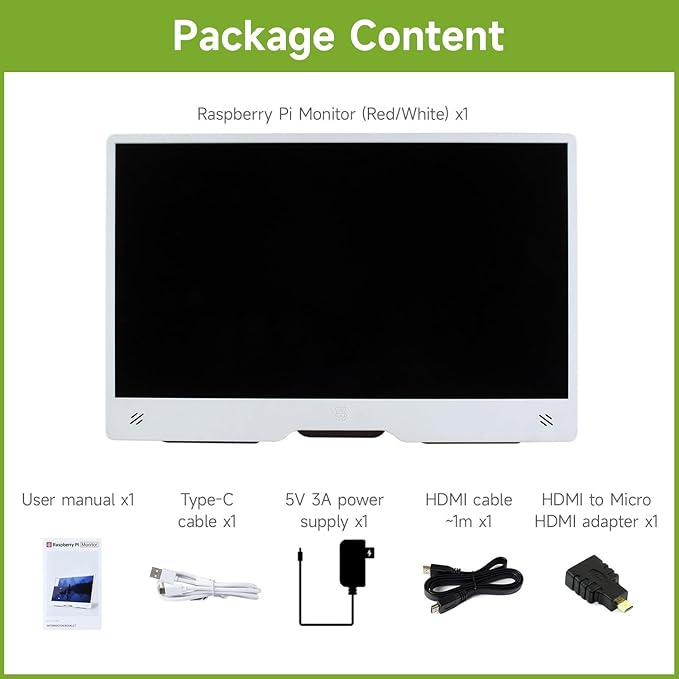 waveshare Pi Monitor Kit Comes with an Official Raspberry Pi 15.6inch Monitor 1920×1080 Resolution Standard HDMI Port IPS VESA Mounting Support Bundle with Accessories (6 Items)