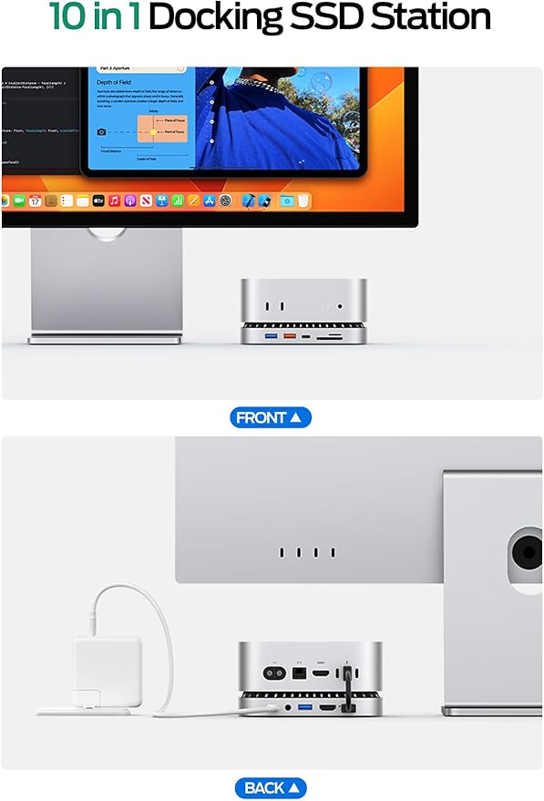 MOVE SPEED mini M4 Dock with 1TB NVMe SSD 10 in 1 Aluminum Stand Hub 10Gbps USB-C/A 4K60Hz HDMI SD/TF Reader Space-Saving Vertical Design