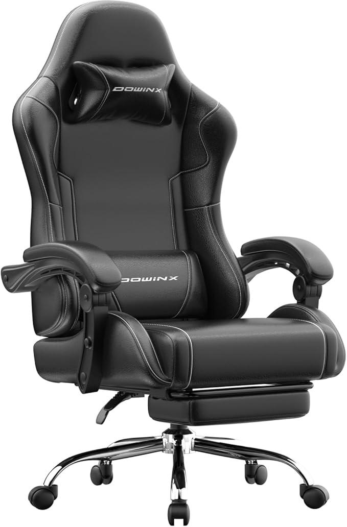 Dowinx Ergonomic Gaming Chair with Footrest &amp Massage Lumbar 2D-Linkage Armrests for Computer Chair 330lbs with Headrest Pillow for Office Home Streaming and Long Gaming Sessions Black