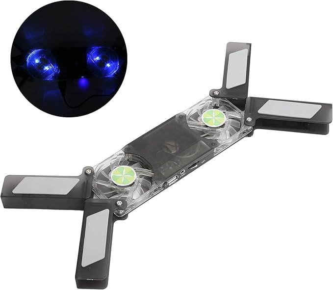 DR - 2009A Laptop Cooler Pad Foldable Cooling Stand with Dual Light - Emitting Fans Ultra - Thin Speaker for Notebook Portable ABS Cooling Fan for All Laptops Blue LED Glow Des