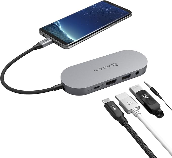 ADAM elements USB-C Hub with 480GB SSD External Storage 4-in-1 Multiport Adapter with 4K HDMI 60W PD &amp 3.5mm Audio for MacBook Pro/Air M4-M1 iPad Pro &amp iPhone 17-15