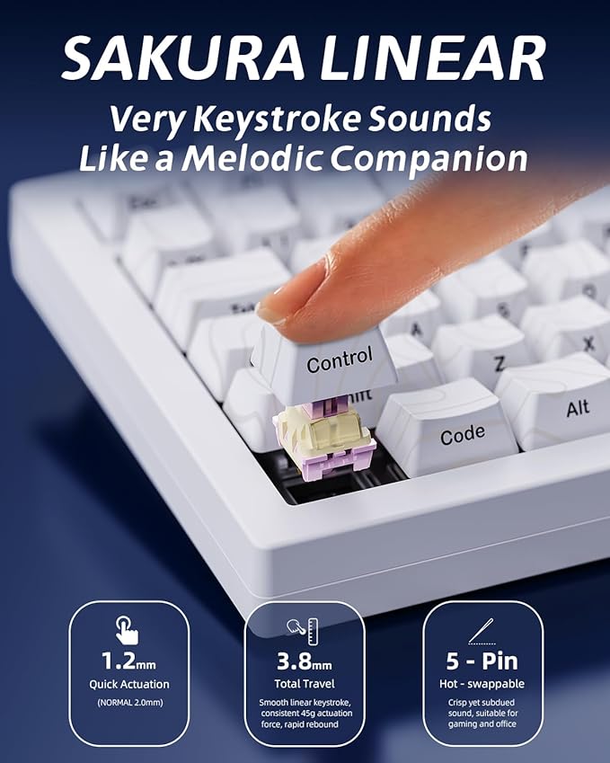 ZORNHER ZH870 Wireless Gaming Mechanical Keyboard80% White Custom Creamy Sound Keyboard with Lighted Up White Topographic KeycapsCreamy Sounding Linear SwitchesHot-SwappableRGB Backlit