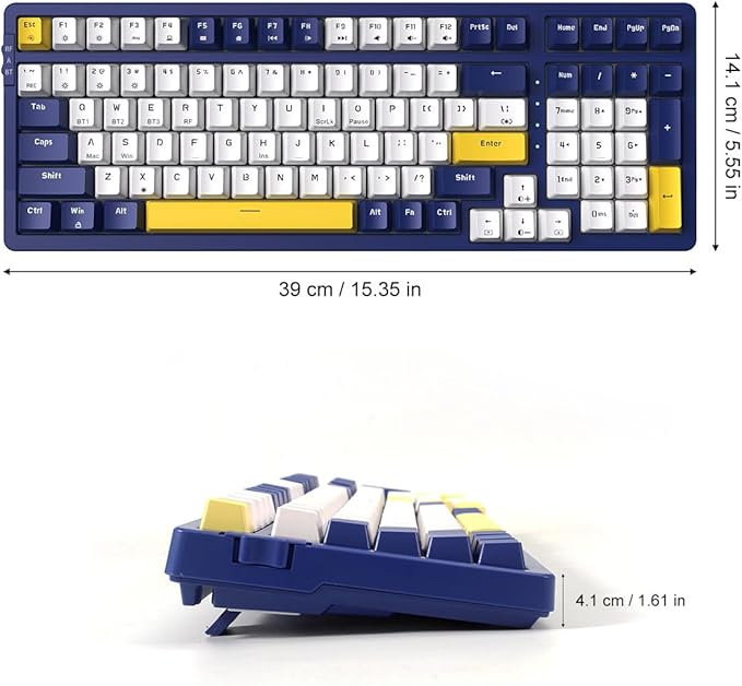 Wireless Mechanical Keyboard Triple Mode 2.4G/USB-C/BT Gaming Keyboards 100 Keys Ice-Blue Backlit Red Switch Keyboard | Rechargeable Mechanical Gaming Keyboards | Blue/White/Yellow