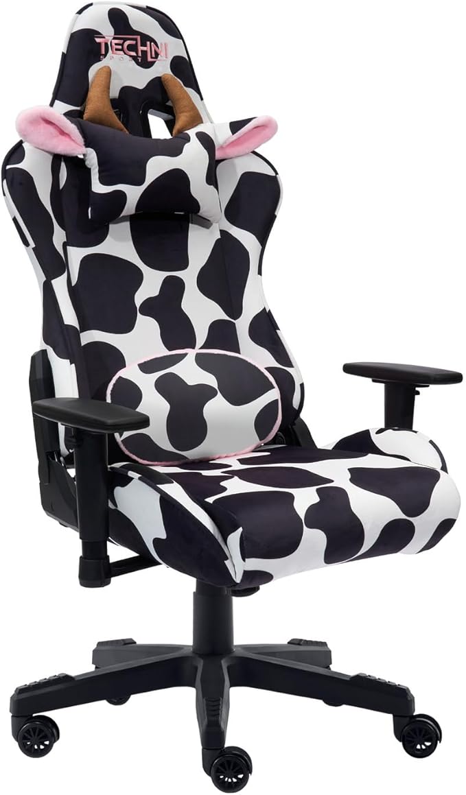 Maykoosh Cow Print Gaming Chair - Reclining Ergonomic Swivel PC Game Chair