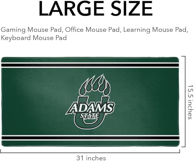 Adams State University ASU Grizzlies Primary Logo Stripes Large Gaming Mouse Pad Desk Mat with Stitched Edges Non-Slip Base for Gamer Home and Office 31.5 x 15.7