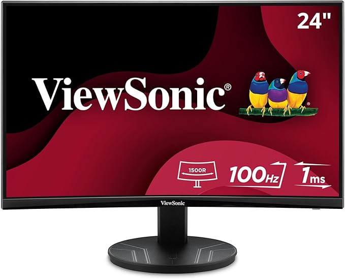 ViewSonic VA2416C 24 Full HD 1080p Frameless Curved Monitor with Variable Refresh Rate Eye Care HDMI and DisplayPort Inputs for Home and Office (Renewed)