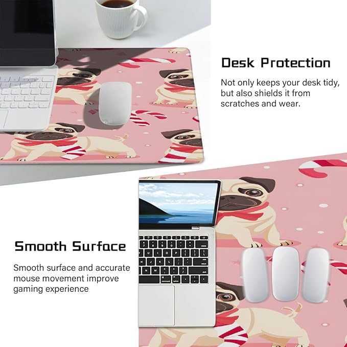 Pink Animal Puppy Dog Large Mouse Pad Gaming Mousepad Desk Mat for Desktop Computer Keyboard Waterproof Mouse Mat Desk Pad with Non-Slip Base for Game School Office Home 35.4 x 15.7