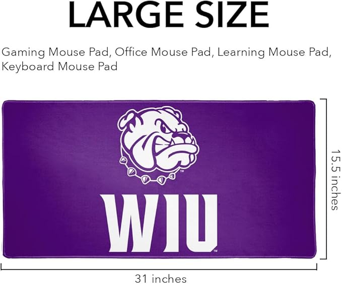 Western Illinois University Leathernecks Logo Large Gaming Mouse Pad Desk Mat with Stitched Edges Non-Slip Base for Gamer Home and Office 31.5 x 15.7