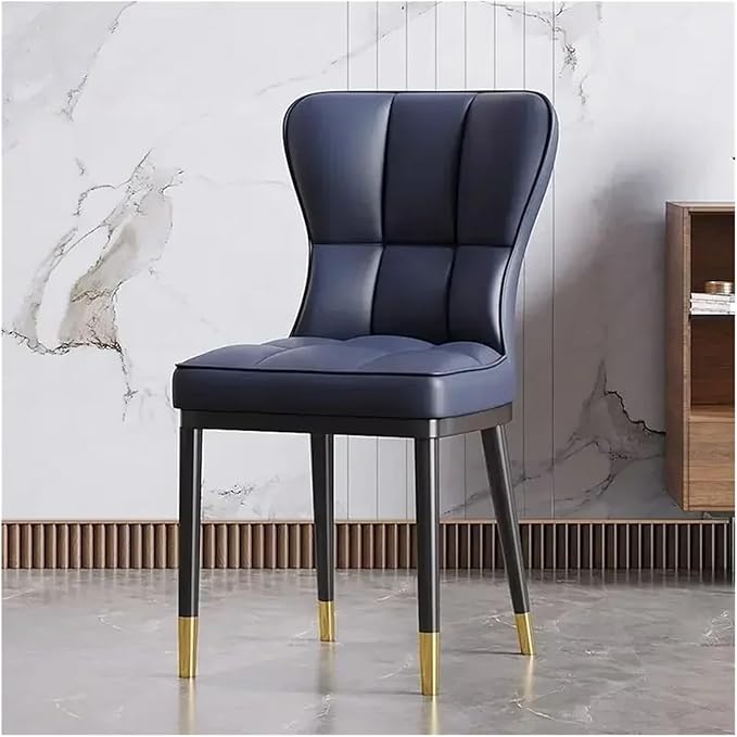 Adjustable Office Computer Chair with Armrest 1pcs Leather Finish Dining Chair with Backrest Sleek Black Legs with Gold Trim(Dark Blue)