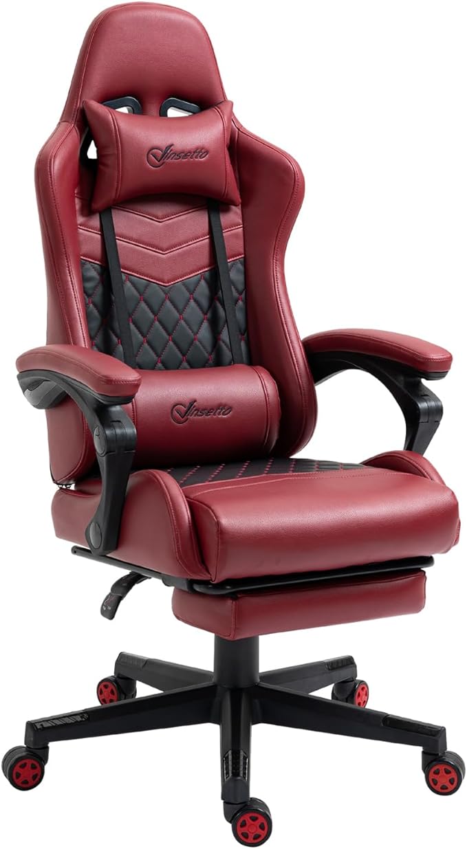 Gaming Chair Ergonomic PU Leather Office Chair High Back Swivel Recliner with Footrest Lumbar Support Adjustable Height 360° Rotation (Red)