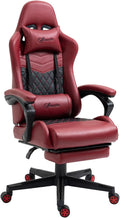 Gaming Chair Ergonomic PU Leather Office Chair High Back Swivel Recliner with Footrest Lumbar Support Adjustable Height 360° Rotation (Red)