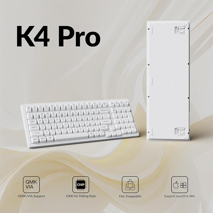 Keychron K4 Pro QMK/VIA Custom Wireless Mechanical Keyboard Programmable Hot-swappable 100 Keys RGB Backlight Wired Gaming Keyboard with K Pro Silent Red Switches for Mac/Windows/Linux