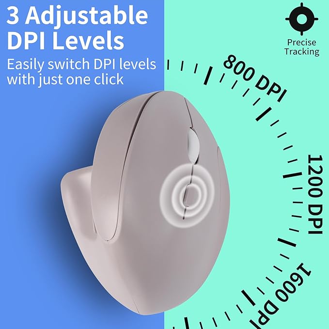 Wireless Silent Ergonomic Vertical Mouse - Dual Mode 2.4G/Bluetooth Rechargeable Type C Pain Relief for Office and Home Use Compatible with Laptop &amp PC (Gray)
