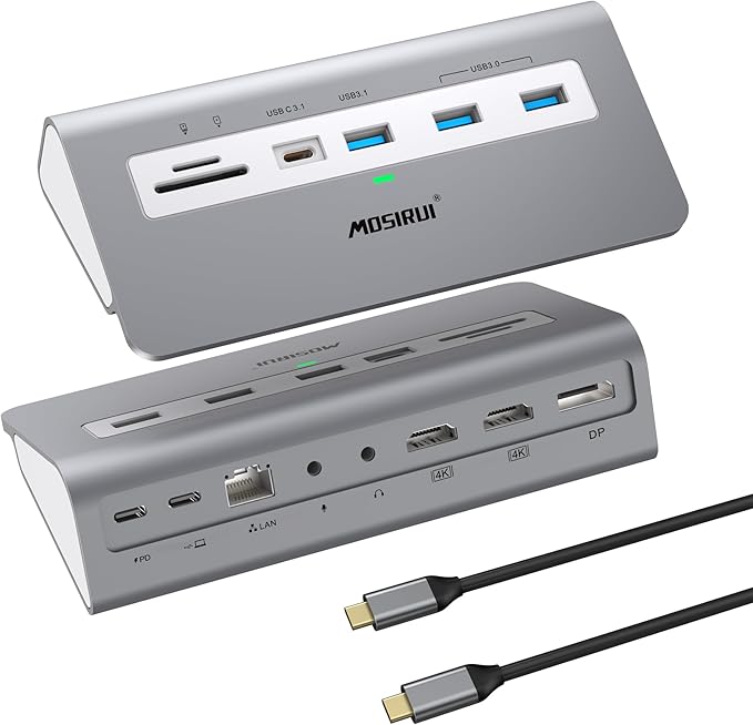 USB C Laptop Docking Station Dual MonitorMosirui 14 in1 USB Hub Multiport Adapter with Dual 4K HDMI+DisplayPort10Gbps USB A/C 3.1 and 2 USB 3.0100W PDLaptop Dock for Dell/HP/Windows/Mac
