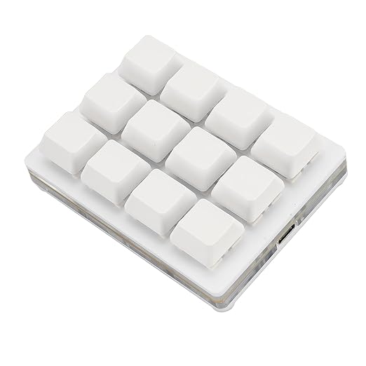 12 Key Mechanical Gaming Keyboard USB Wired Red Switch Programmable Macro Keyboard Plug and Play for School for Office (White)
