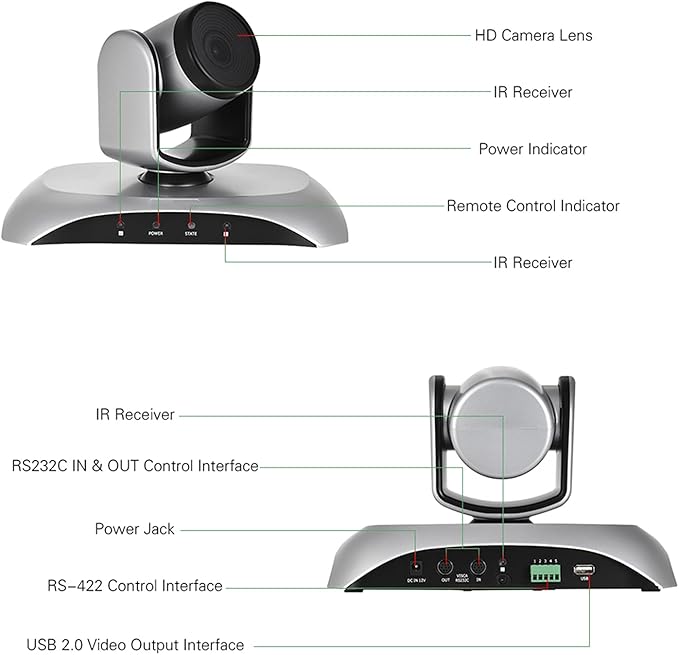 1080P HD Conference Camera USB Plug &amp Play 3X Zoom 360° Rotation with Remote Control Power Adapter for Video Meetings Training Teaching