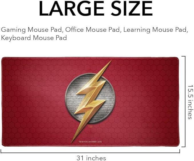Justice League Movie Flash Logo Large Gaming Mouse Pad Desk Mat with Stitched Edges Non-Slip Base for Gamer Home and Office 31.5 x 15.7