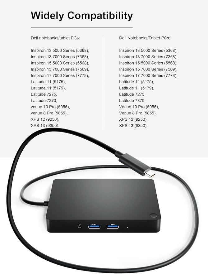 WD15 USB-C Docking Station - Dual 4K Displays or Single 4K Display with MiniDP HDMI VGA for Dell USB-C Laptops (1DP 1HDMI 1VGA 3USB3.0 2USB 2.0 1Audio 1Speaker Out)