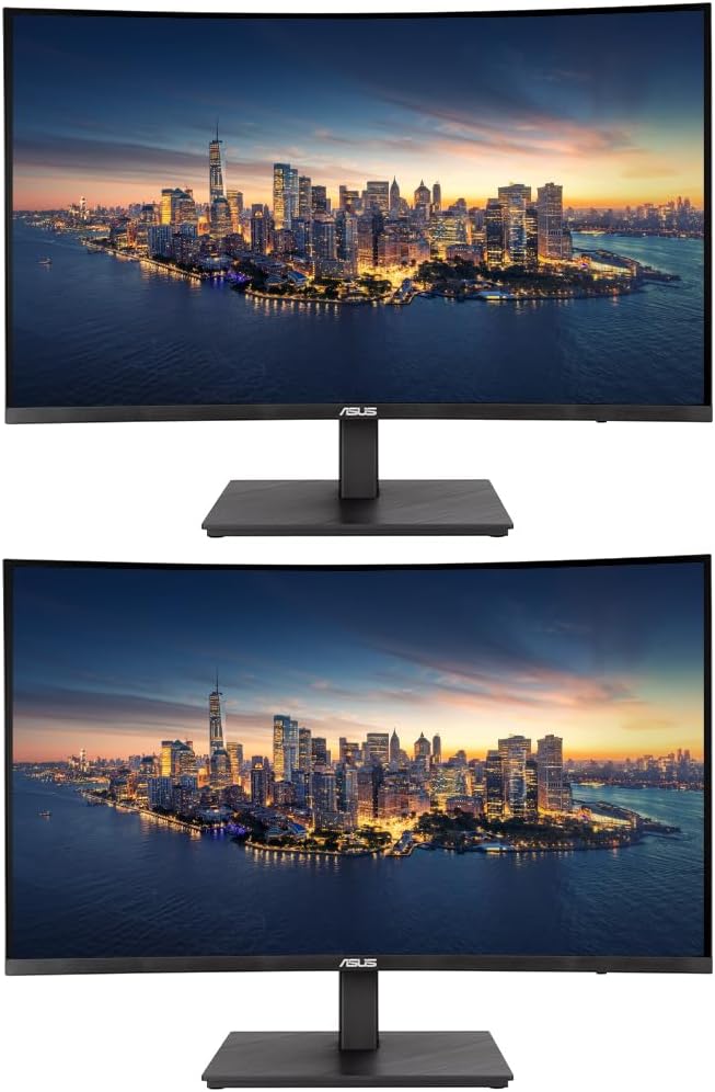 ASUS VA27VQSE Curved 27-inch 1080P Full HD Frameless 1 ms 75Hz LCD Gaming Monitor 2-Pack Bundle with DisplayPort HDMI Integrated Speaker Black