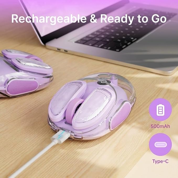 EWEADN Q9 Wireless Clear Mouse Dual Mode Bluetooth &amp 2.4G USB Computer Mouse with RGB Lighting Silent Clicks Multi-Device Compatibility for Laptop PC MacBook iPad Cute Mouse-Purple