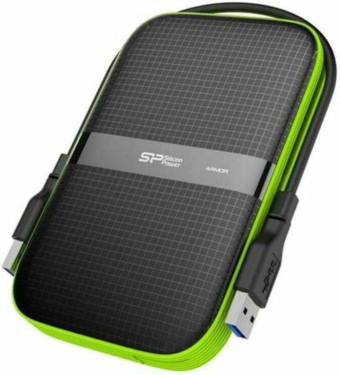 1TB Silicon Power Armor A60 Shockproof Portable Hard Drive - USB3.0 - Black/Green Edition