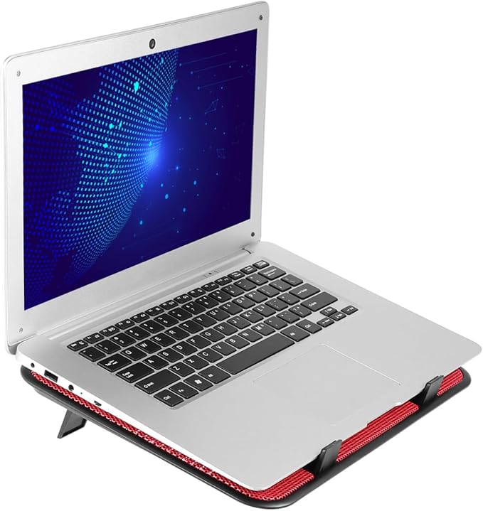 14 Inch Notebook Cooling Pad for Gamers USB Dual Fan Laptop Cooler Slim Design and Metal Panel for Use Red
