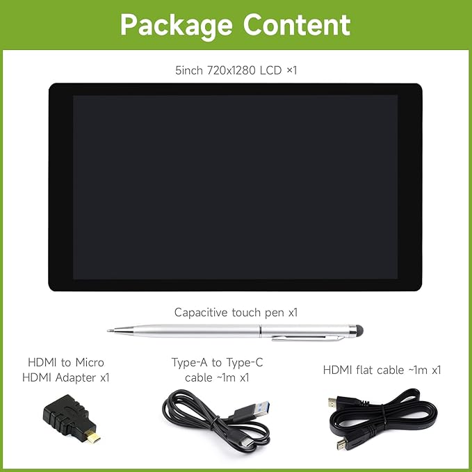 waveshare 5inch Capacitive Touch Display Compatible with Raspberry Pi 5/4B/3B/Zero/Zero W/Zero 2W/Pico/Pico W/Pico WH Supports Windows 11/10/8.1/8/7 Support Jetson Nano/Jetson Orin Nano