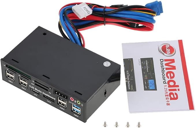 Multi-Function USB 3.0 Hub eSATA SATA Port Internal Card Reader PC Dashboard Media Front Panel Audio for SD MS CF TF M2 MMC Memory Cards Fits 5.25