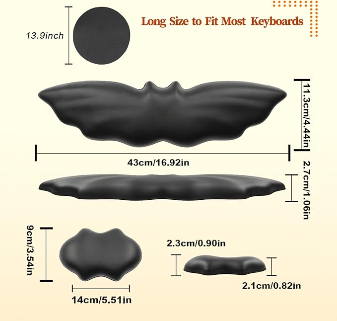 Keyboard Wrist Rest - Soft Leather Halloween Bat Wrist Pad for Mouse Wrist Rest with Non-Slip Base Wrist Pad for KeyboardArm Rest for Desk Computer Laptop Mac Gaming Office Black