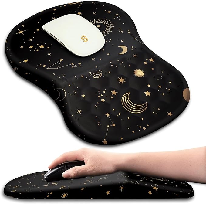 Ergonomic Wrist Rest Support Mouse Pad Massage Design Relief Carpal Tunnel Pain Entire Memory Foam Non-Slip Computer Mouse Pads for Wireless Starry Sky
