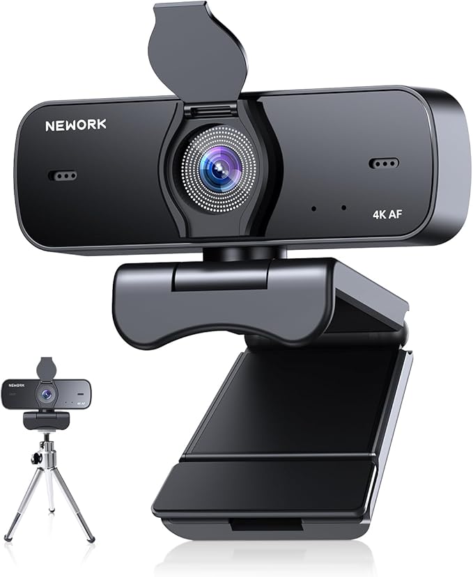 4K Webcam for PC with Stable Auto Focus Smooth Video 2 Noise-Cancelling Microphones USB Plug &amp Play with Adjustable Stand Ideal for Online Teaching Meetings and Remote Communication
