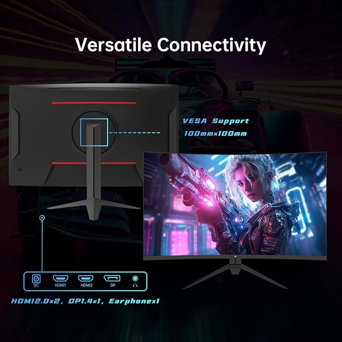 KTC 32 Inch Curved Gaming Monitor FHD 1080P 165Hz PC Monitor 1500R 122% sRGB with HDR FreeSync Premium HDMI 2.0x2 DisplayPort 1.4 VESA Compatible Tilt Adjustable Eye Care H32S17C (Renewed)