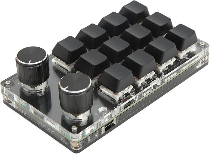 Qqmora One Handed Mechanical Gaming Keypad Green Shaft Shortcut Programmable Keyboard 12 Keys 2 Knobs for OfficeConsole