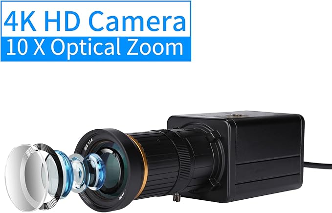 4K HD Camera Computer Camera USB Webcam 10X Optical Zoom Manual Focus Auto Exposure Compensation Comaptible with Window XP/7/10 Linux Android Plug &amp Play for Video Conference Online Teaching