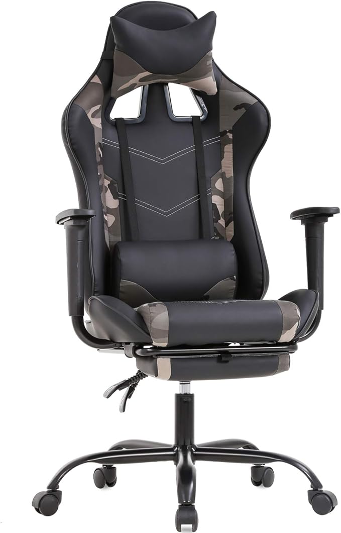BestOffice | Ergonomic Gaming Chair | Camo | Reclining Computer Chair with Lumbar Support Headrest Pillow Adjustable Footrests | 360 Swivel with Heavy Duty Wheels | for Home &amp Office